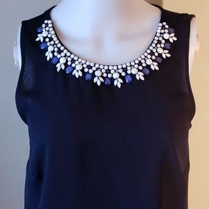 Ann Taylor Navy Embellished Sleeveless Top XS